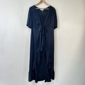 Flounce London satin short sleeve wrap maxi dress 10